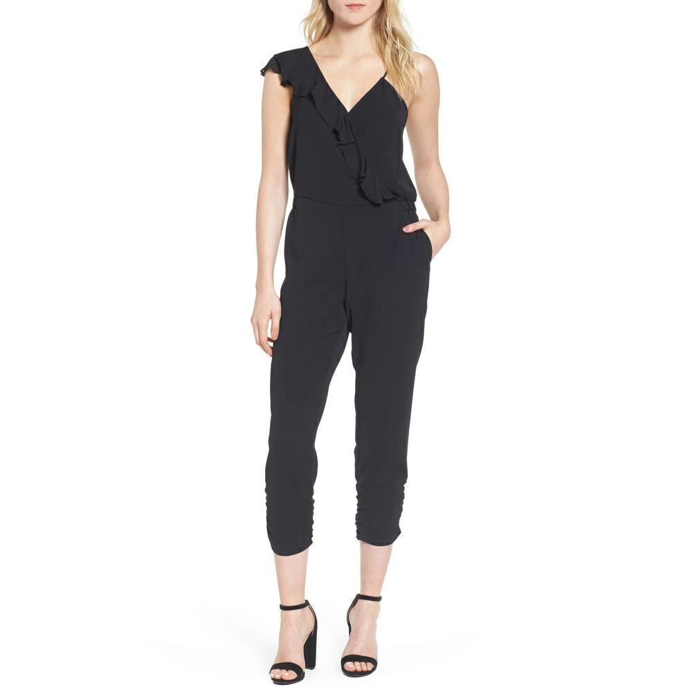 Parker Ruffled Jumpsuit‎ Size 2 Black Ruffle Faux Wrap